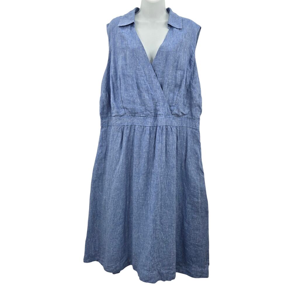 Talbots Coastal Quiet Luxury Timeless Lagenlook Old Money Linen Midi Dress 16W - Picture 2 of 12